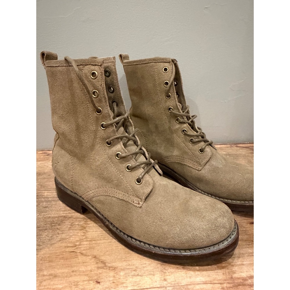Frye Sabrina 6G Tan Suede Lace Up Combat Boots Womens 8.5 B 3470588 S GE